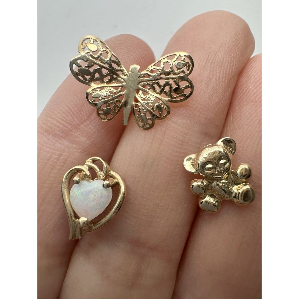 14k Gold Stud Earring Lot Genuine Opal Heart Butterfly Bear -Unpaired